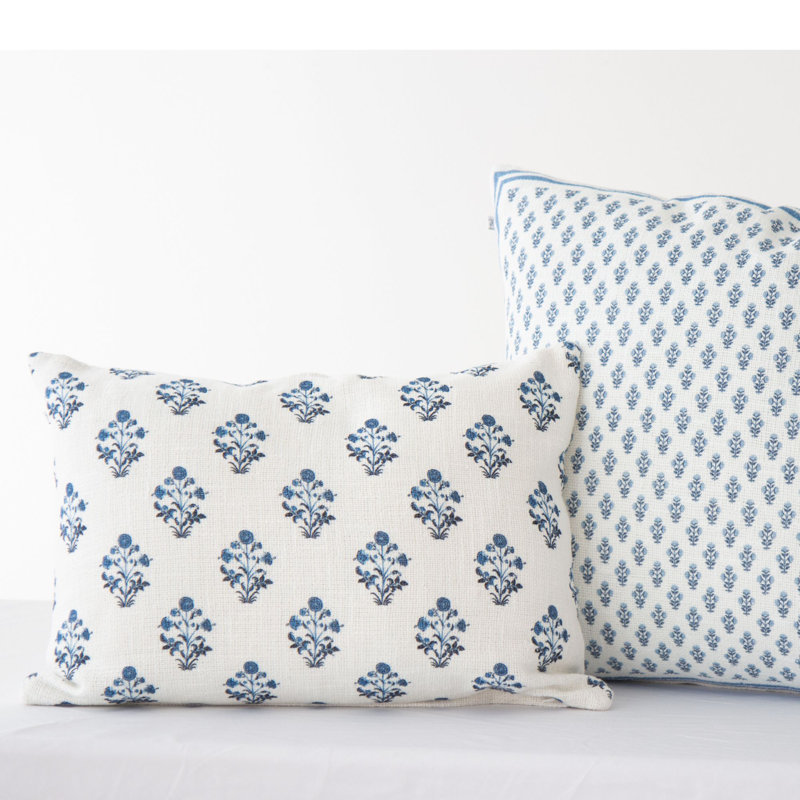 Floral Cotton Pillow Cover, Blue Floral, Lumbar