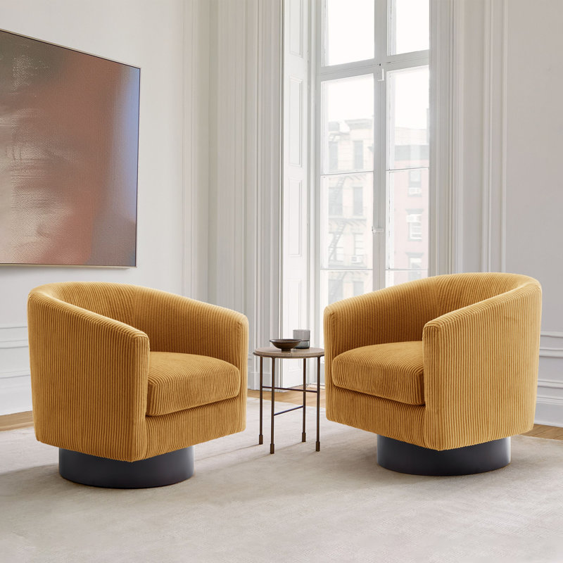 Bennett 72.1Cm Wide Swivel Barrel Chair, Orange Corduroy