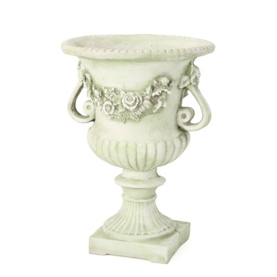 Magnesium Oxide Garden Urn Planter - Lightweight Concrete, 17.44"W X 17.44"D 24.24"H, No Assembly, White Color For 24.24" H, 17.44" W&D,