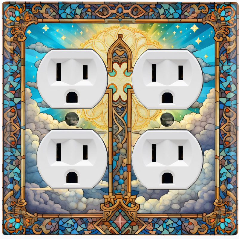Green Tile Religious Cross Print 2-Gang Duplex Outlet  Wall Plate