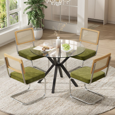 Ensemble de salle à manger 36 po moderne en verre trempé avec chaises en rotin de velours