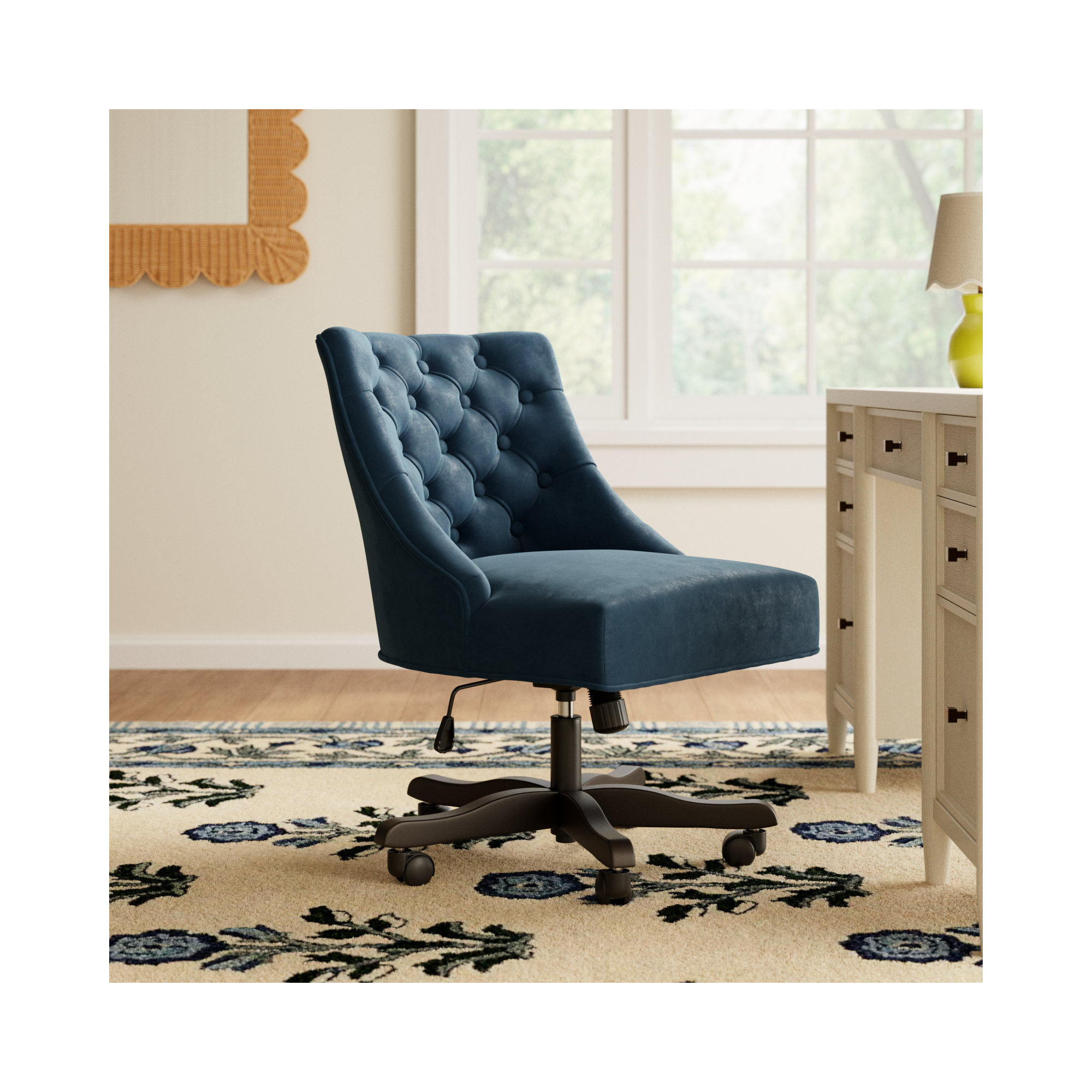 Swivel Office Chair, Navy Velvet