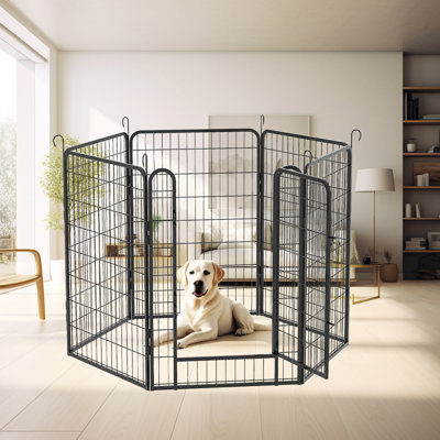Rust - Enclos pour animaux de compagnie en métal - Clôture pour chien H 39,4 po avec verrouillage automatique de la gravité, protection du sol, différentes possibilités de formes, chenil intérieur et extérieur H 39,4 po, revêtement de rouille, dispositif de verrouillage, garde, polyvalent