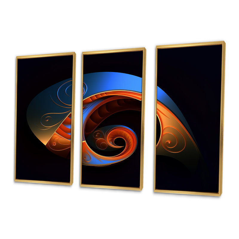 Délicat spirale subtile bleu orange - ensemble d'art mural géométrique, Cadre flottant doré, H 40 po x l 60 po x P 1 po