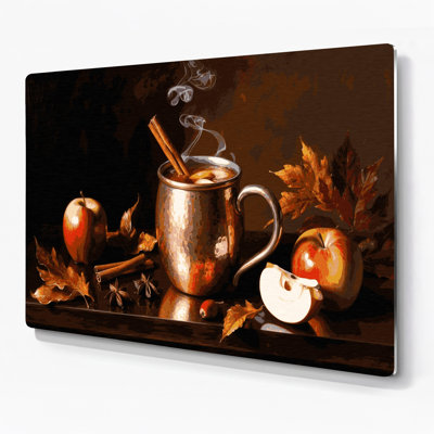 Art mural en métal brun de Noël avec pomme chaude et bâtons de cannelle