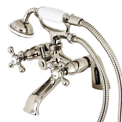 Robinet de baignoire sur pattes à 3 poignées et 2 poignées à fixation sur le comptoir avec douche à main Kingston Brass Kingston