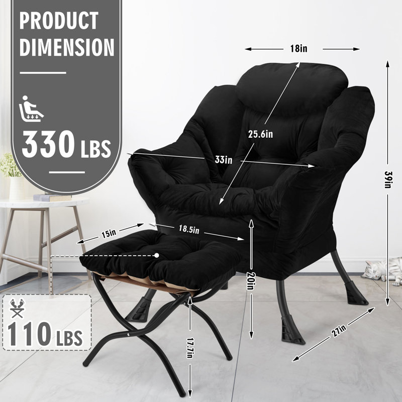 Lazy Chair With Folding Ottoman,Thick Padded Modern Accent Armchair,Upholstered Leisure Sofa Chair With Armrest,Reading Chair With Footstool For Bedroom,Living Room