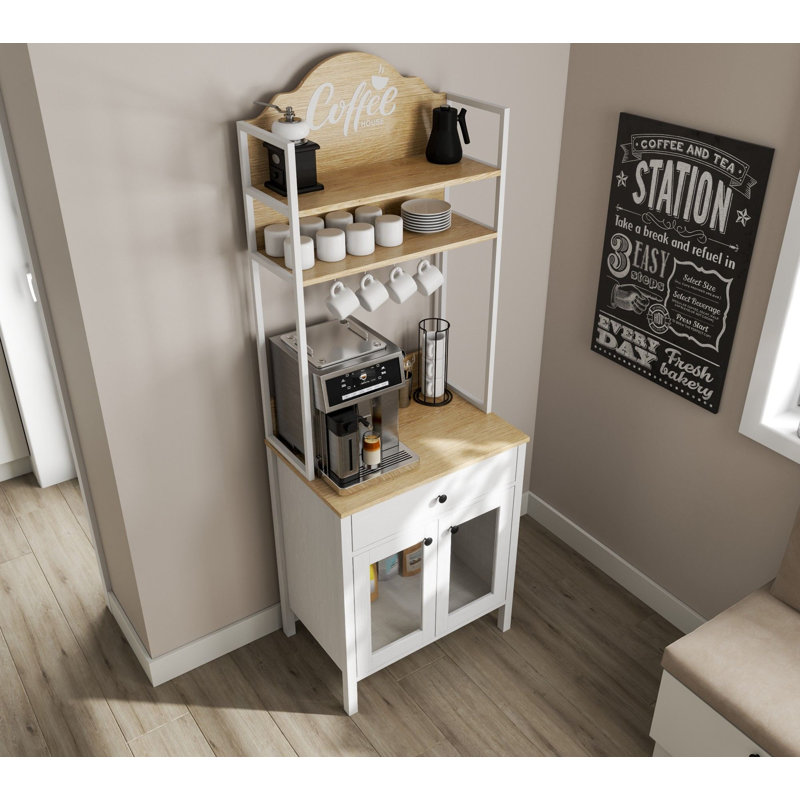 6,9 pi Grand garde-manger en MDF avec 4 crochets en forme de S, Bois / blanc