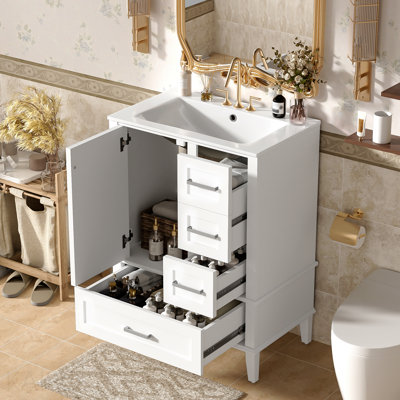 Meuble-lavabo compact 24,8 po avec lavabo en céramique pour rangement compact - blanc