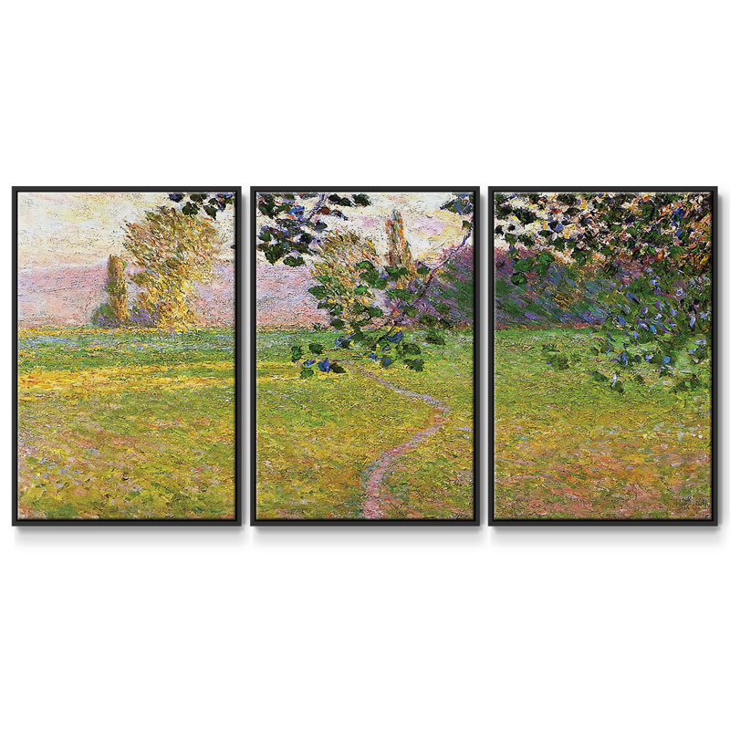 «Morning Landscape, Giverny», 1888, reproduction sur toile 3 pièces, H 40 po x l 78 po x P 2 po, Noir