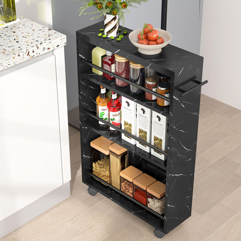 Slim Storage Cart, Black Faux Marble