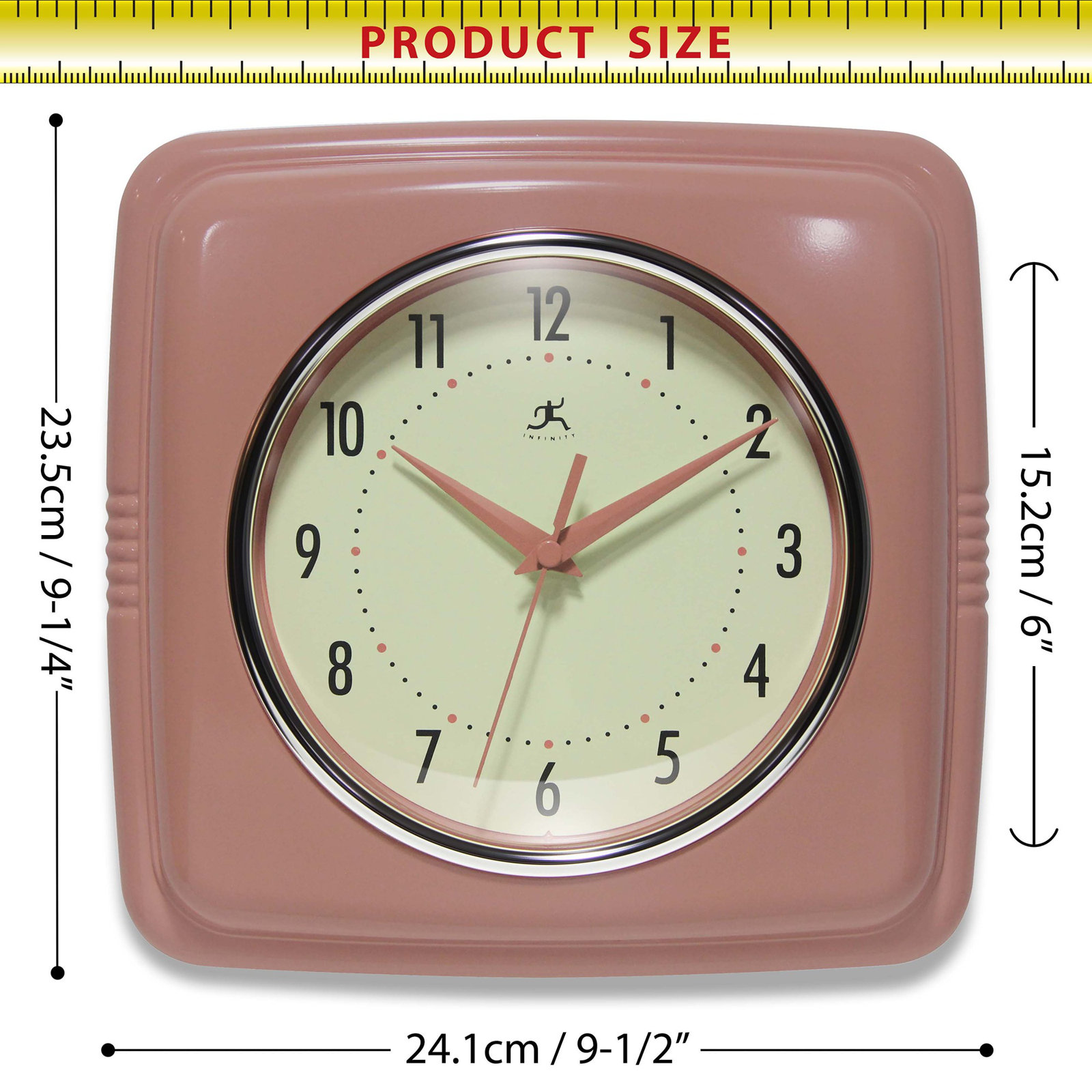 Orrwell Square Plastic Wall Clock 9.25 Inches, Terracotta