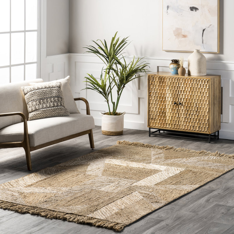 Davina Jute Area Rug for Dining Room Living Room, Natural/Ivory, Rectangle 5' x 8'