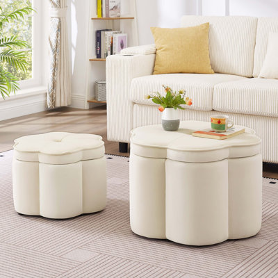 Set Of 2 Ottoman With Storage,Flower Shape Petal Ottoman,Upholstered Velvet Storage Ottoman Bench,For For Living Room, Living Room And Entryway