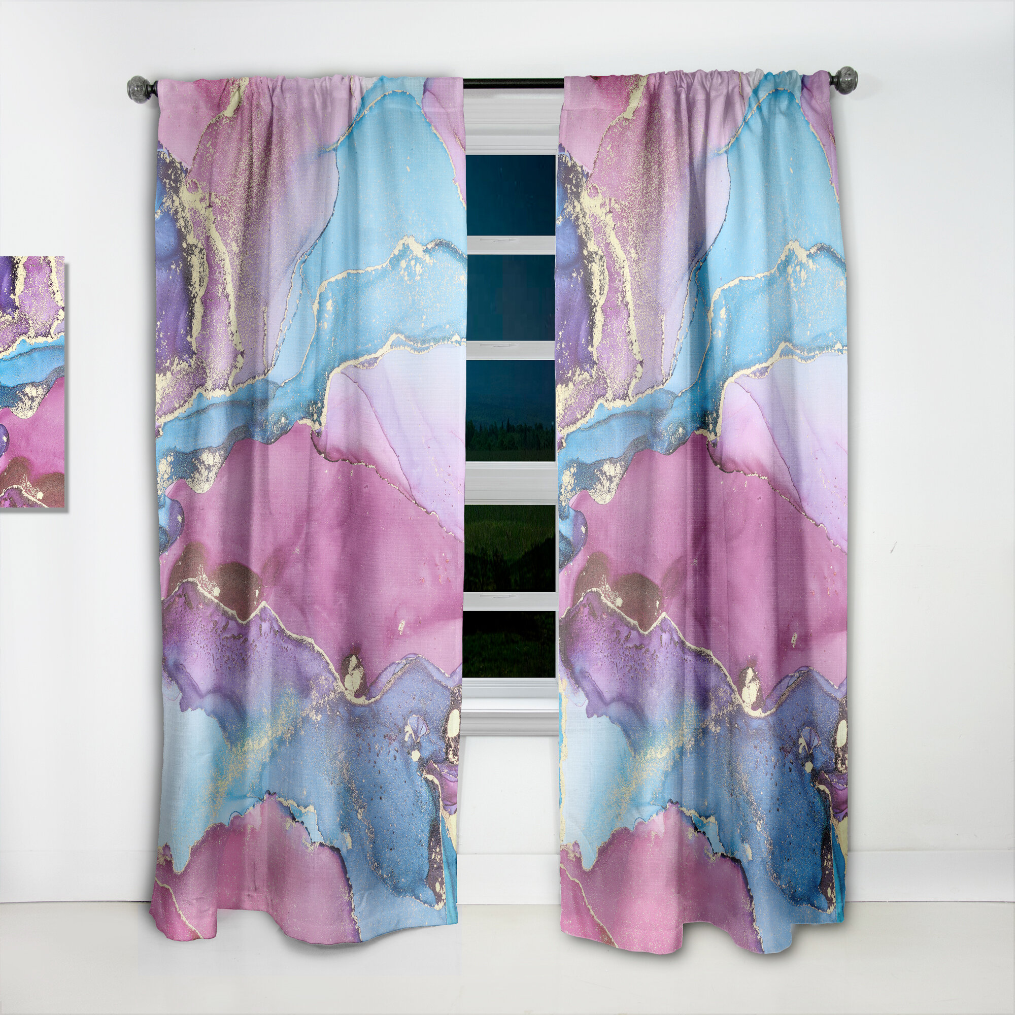 Design Art Abstract Semi-Sheer Thermal Rod pocket Curtain Panels | Wayfair