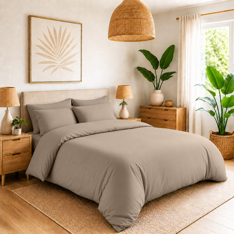 Microfiber Solid Colour Duvet Cover Set, Super King Duvet Cover + 2 Pillowcases, Beige