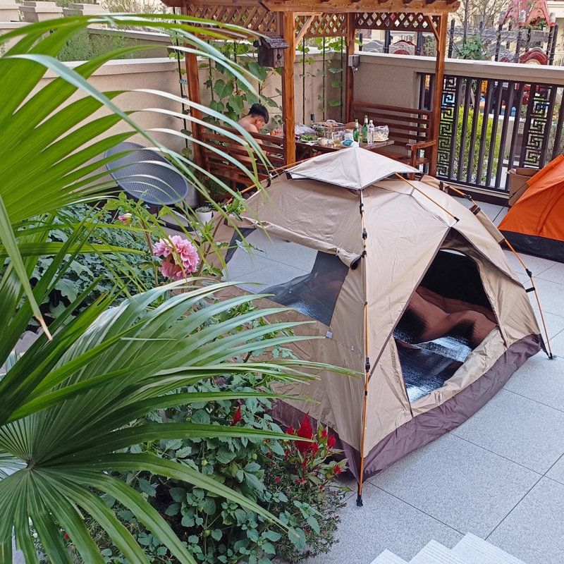Tente de camping imperméable et automatique pour l'extérieur avec dôme de pluie (3-4 personnes)