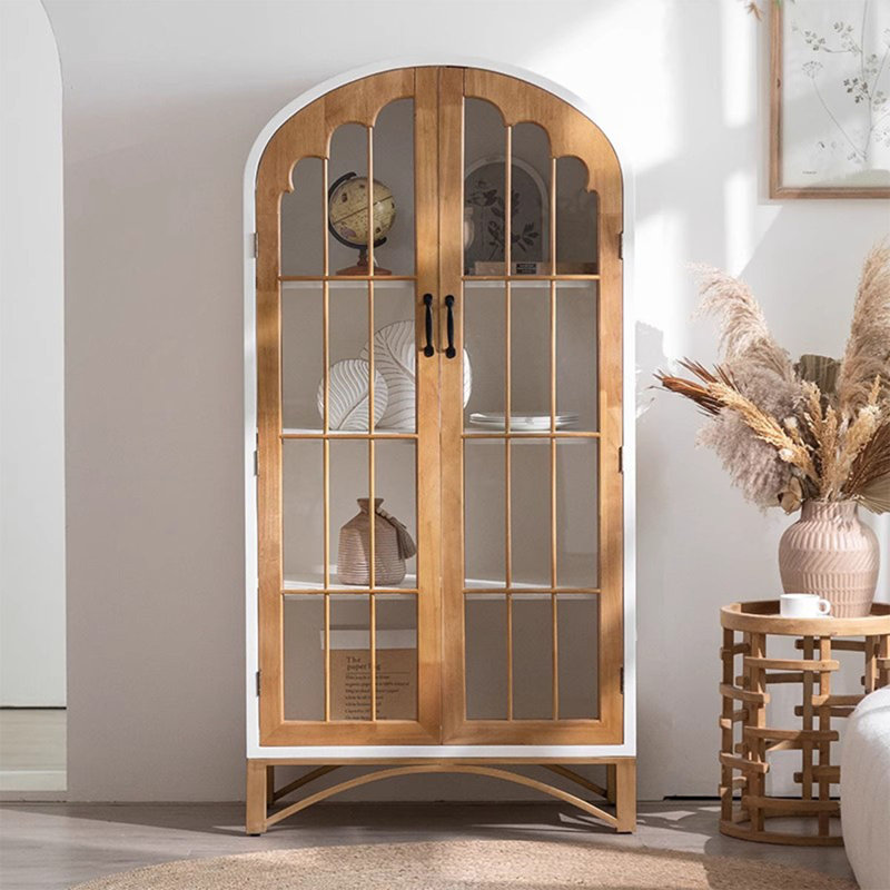 Vitrines en bois massif beige et Burlywood