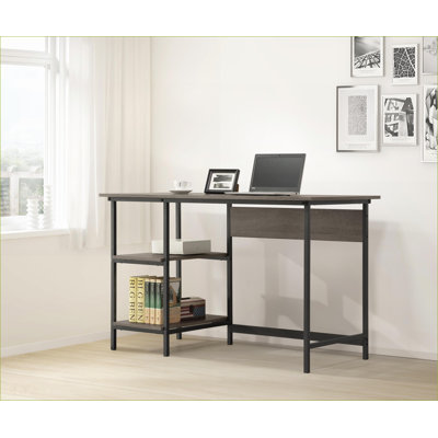 Bureaux à conception ouverte, 2 tablettes de rangement et amp; Peu encombrant | Gris industriel vieilli | Bois aggloméré + métal