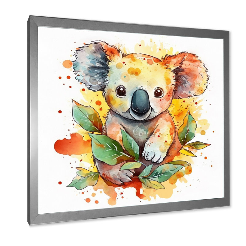 Adorable bébé koala sur toile, H 30 po x l 30 po x P 1 po, Cadre simple argenté