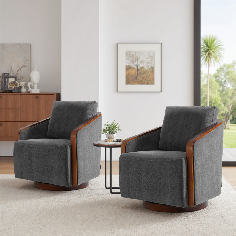 Upholstered Swivel Barrel Chair, Dark Grey