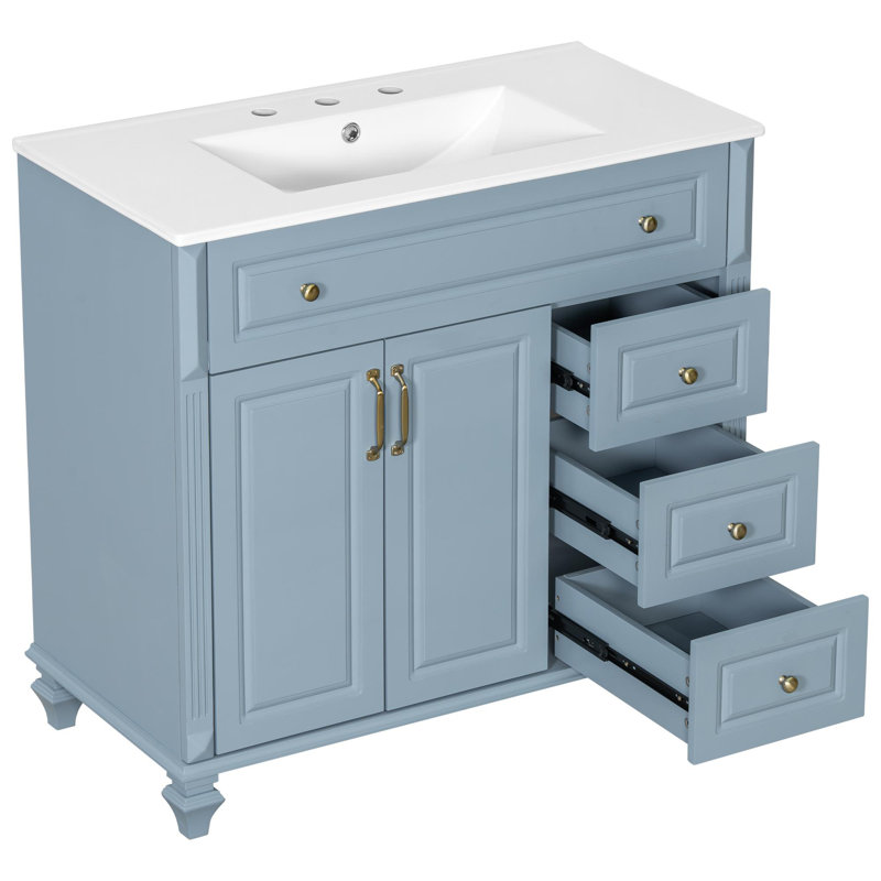 Le meuble-lavabo élégant: le style classique rencontre l'organisation moderne, Bleu gris / or