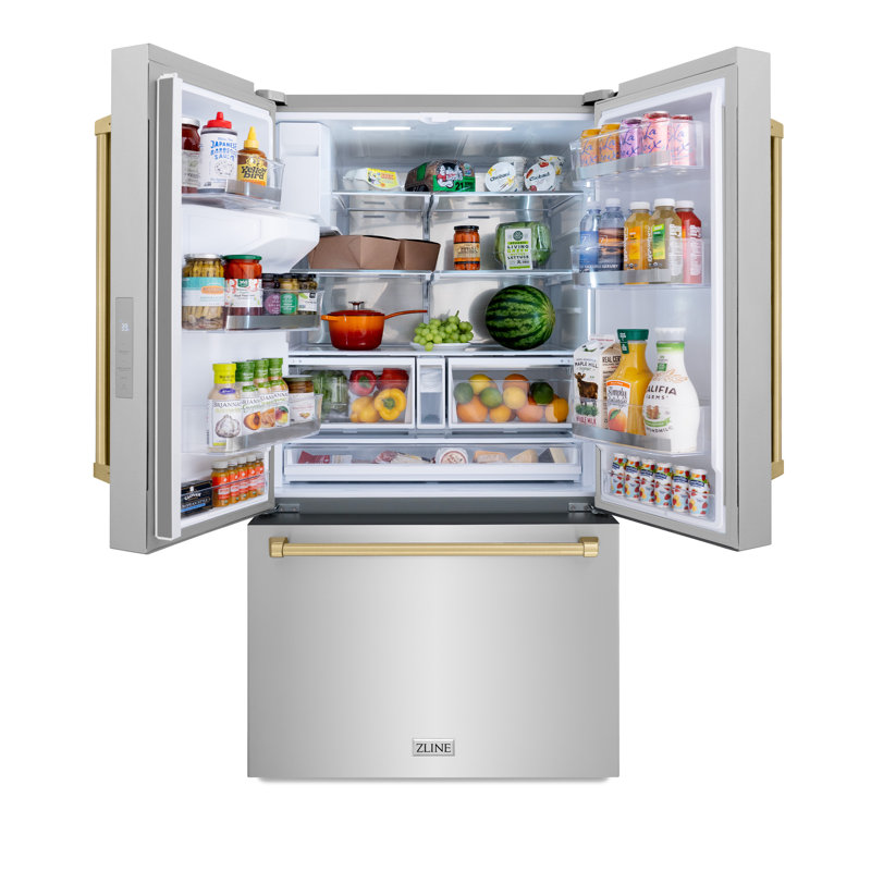 ZLINE 36 in. Standard-Depth French Door Refrigerator w/ 2 Ice Makers, Champagne Bronze, Stainless Steel
