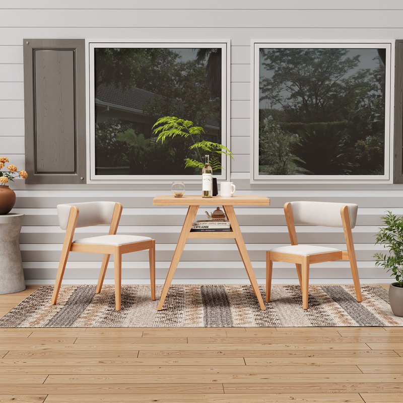 3-Piece Solid Wood Dining Table & Chair Set, Tan