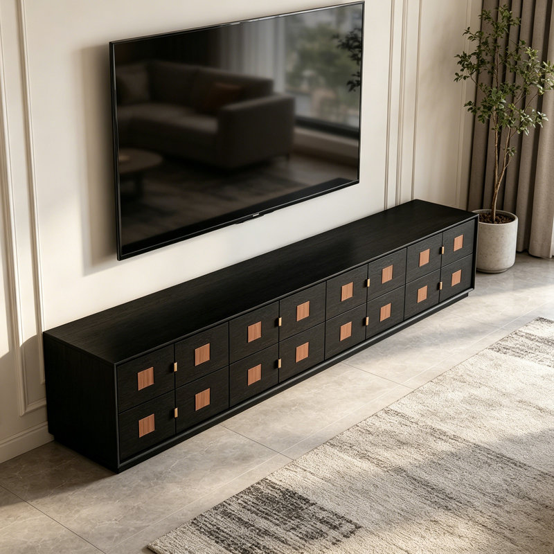 Meuble télé moderne avec rangement et tiroir en bois, 16.92”H x 94.48”L x 15.74”W, Black