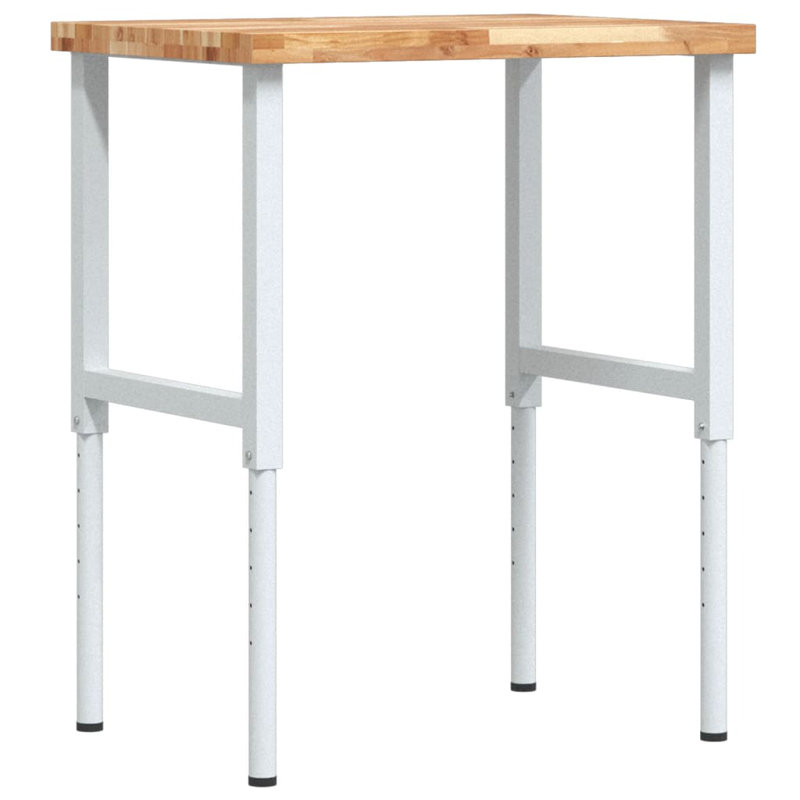 Solid Wood Top Height-Adjustable Workbench, 99.5 cm H x 80 cm W x 60 cm D, Natural Wood