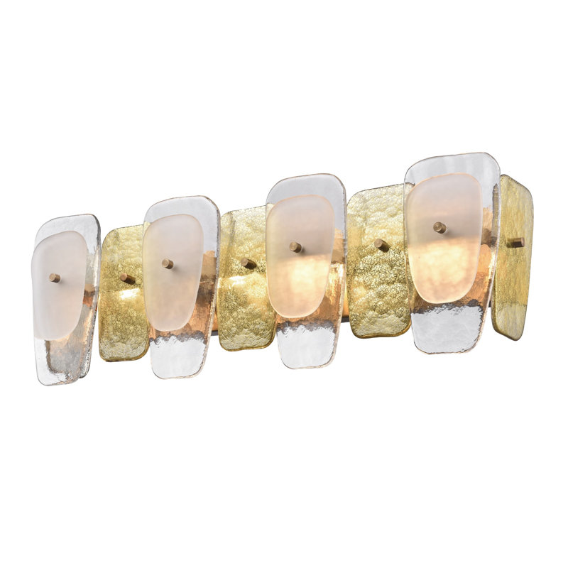 Meuble-lavabo 29 po Strata en or laqué avec couches de verre transparent, givré et doré