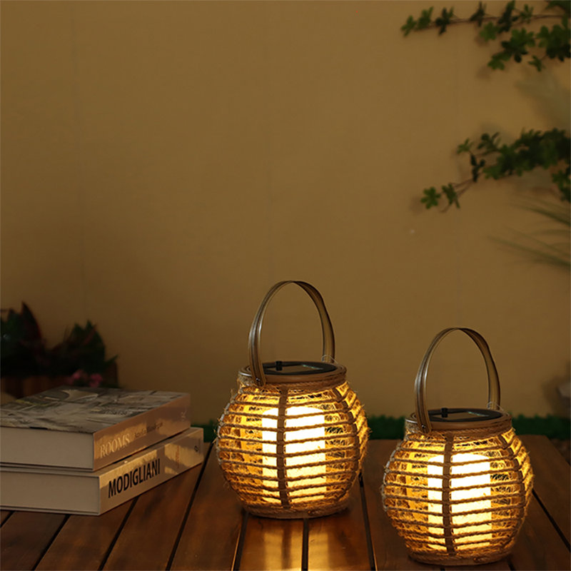 2-Pack Solar Lanterns for Outdoor Use – Hemp Rope LED Garden Lights, Durable & Waterproof, Hanging Lantern Perfect for Table, Patio and Pathway Lighting(5.5 inch