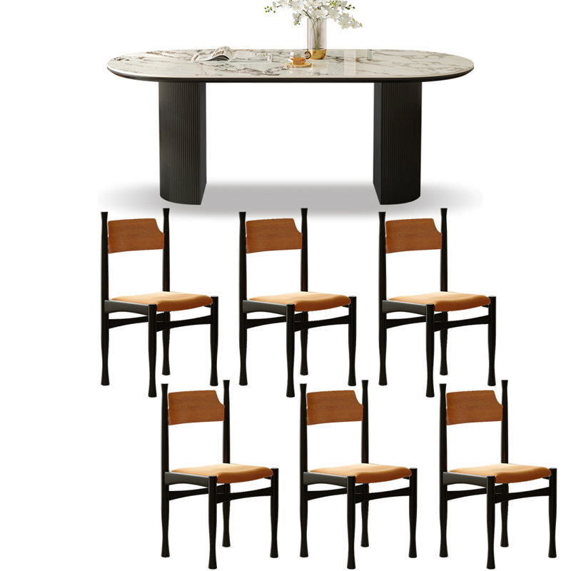 Ensemble de table de salle à manger simple et moderne avec dalle ovale., H 29,53 po x L 78,74 po x l 35,43 po