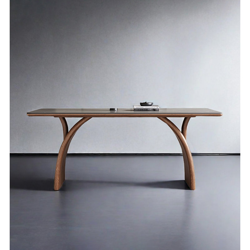 Light luxury rectangular dining table with a sintered stone tabletop and a solid wood frame, 29.53" H x 55.12" L x 31.50" W