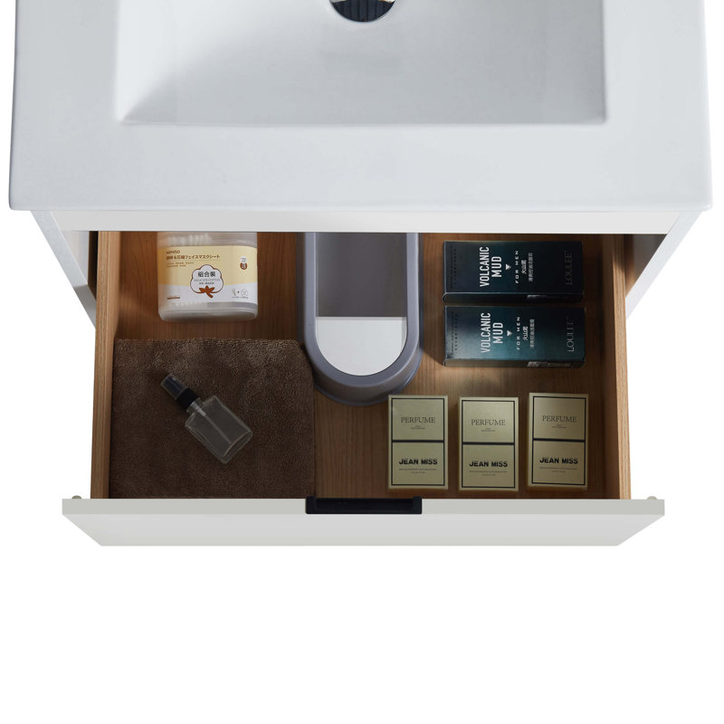 Kynlyn 24'' Single Bathroom Vanity with Ceramic Top, White Matte