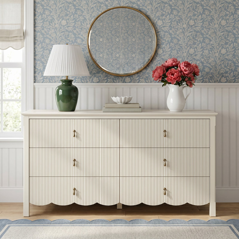 Sofia Wood 6 Drawer Reeded Dresser, Navy 