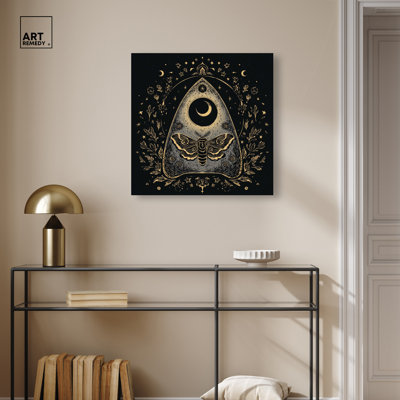 «Ouija Moth Planchette», reproduction d'art sur toile encadrée par Art Remedy, cadre noir, 12 x 12