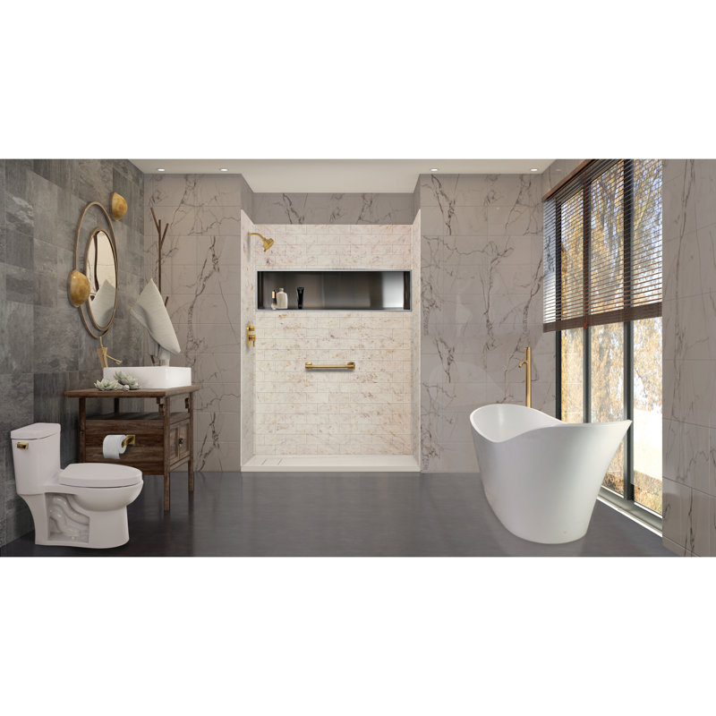 SaraMar 60 W 36 D 96 H Glue Up Solid Surface Wall, Biscotti Marble