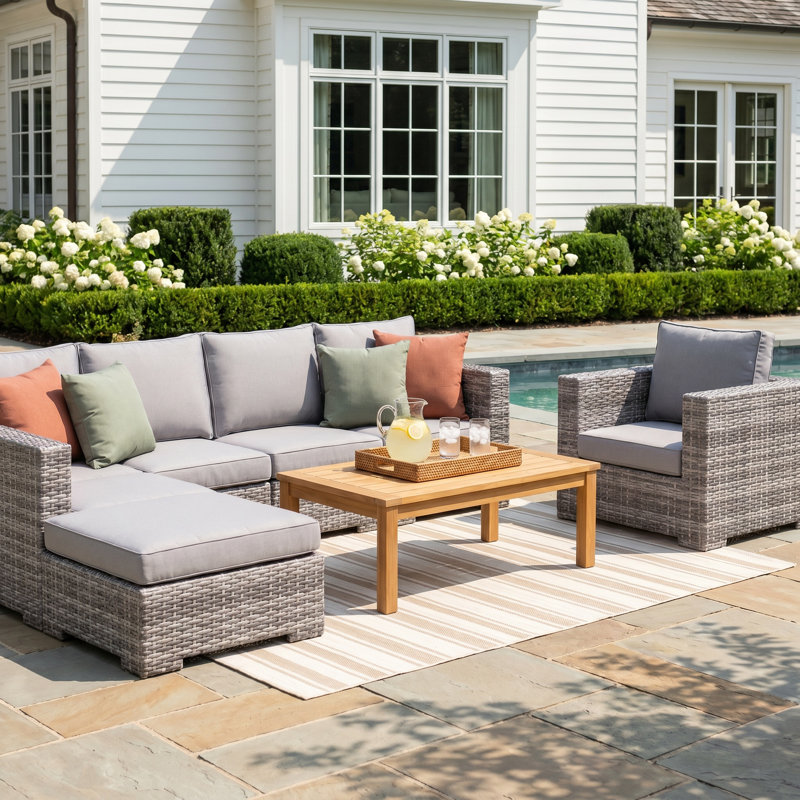 Kirkby Wicker Fully Assembled 5 - Person Seating Group with Cushions