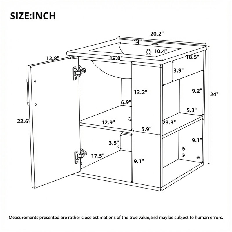 Meuble-lavabo mural simple 20 po avec lavabo moderne 20 po