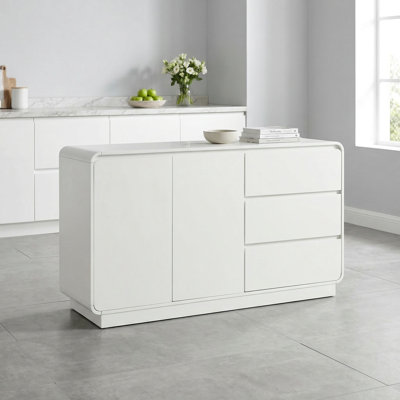 Modern White Sideboard, 55.1'' Wide Storage Cabinet with Two Doors and Three Drawers, Versatile Dining Room, Living Room Furniture