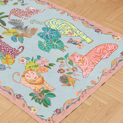 Tapis oriental oriental à motif floral et motif floral tropical lavable à la machine