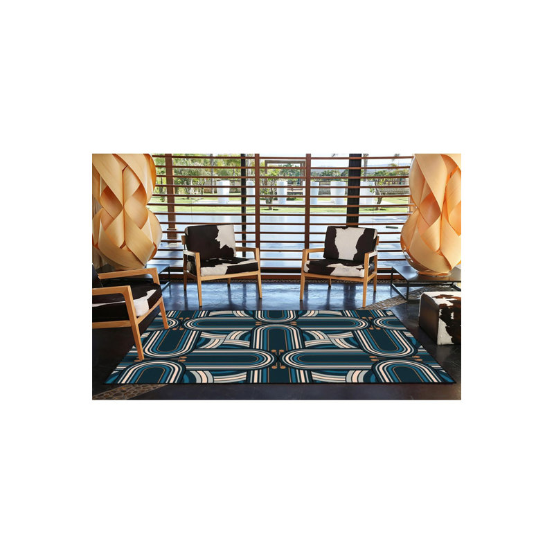 Modern Themed Patterned Woven Base Washable Rug, Square 3'3" Rug Pad Included