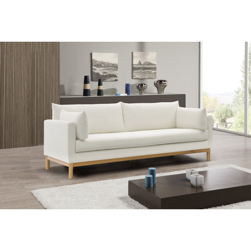 Langham Aldiana 89.5" Linen Textured Fabric Sofa, Cream Linen Textured Fabric