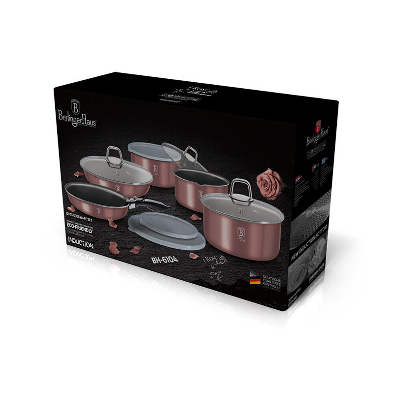 9 - Piece Non-Stick Aluminum Cookware Set, Rose Gold