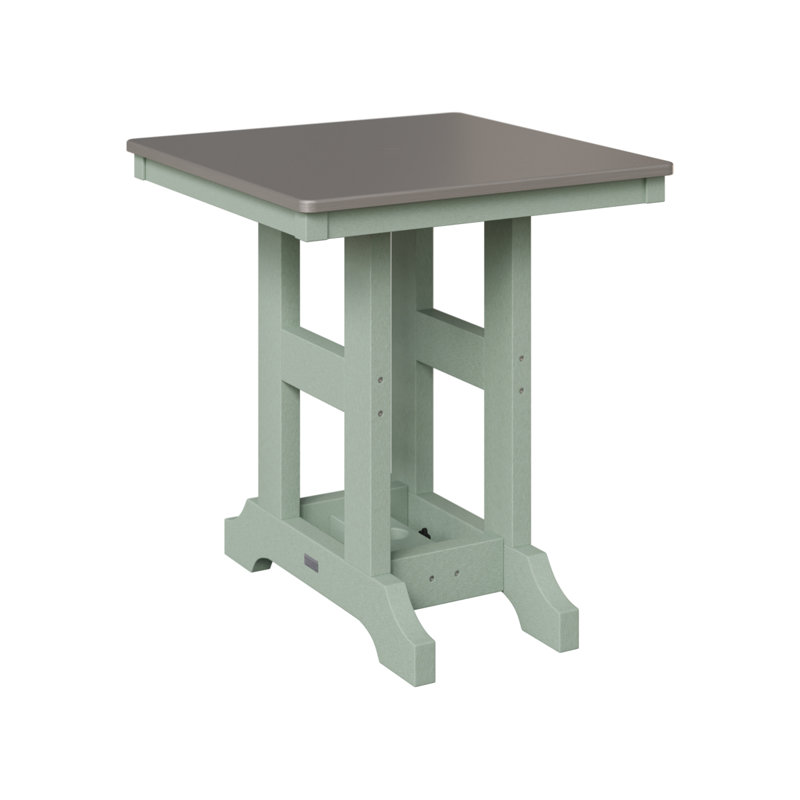 Berlin Gardens Garden Classic 28″ Square Bar Table, 39.5" H x 28" W x 28" D, Hammered Top Stainless, Seafoam