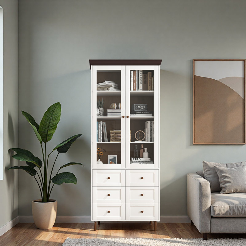 Présentoir, armoires de cuisine avec portes vitrées et tablettes réglables, armoire de rangement autoportante pour la cuisine et le salon