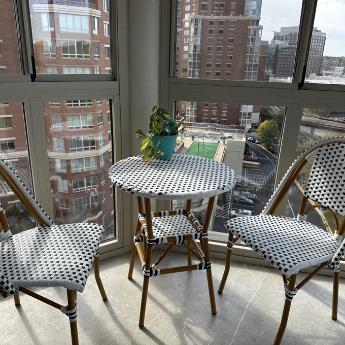 Adreian 2 - Person Patio Dining Set with Round Table - white and navy