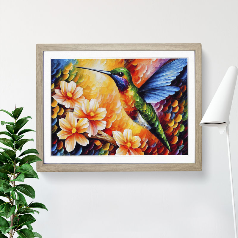 Hummingbird Vol.3 Abstract - Single Picture Frame Painting, 46cm H x 64cm W x 2cm D, Oak