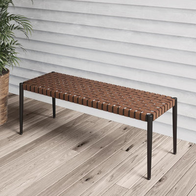 Olilawn Bench, 2-Seat Leather-Look Wicker Bench with Tapered Legs, outdoor Bench for Small Front Porch Entryway by olilawn